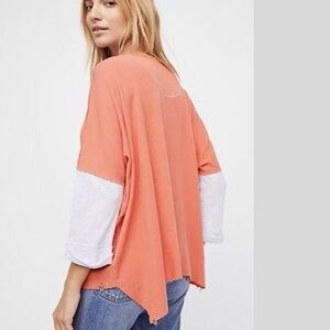 We the free distressed Henley contrasting tunic top orange small oversized